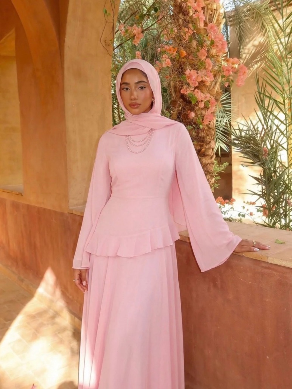 Elegant Pink Modest Long Dress